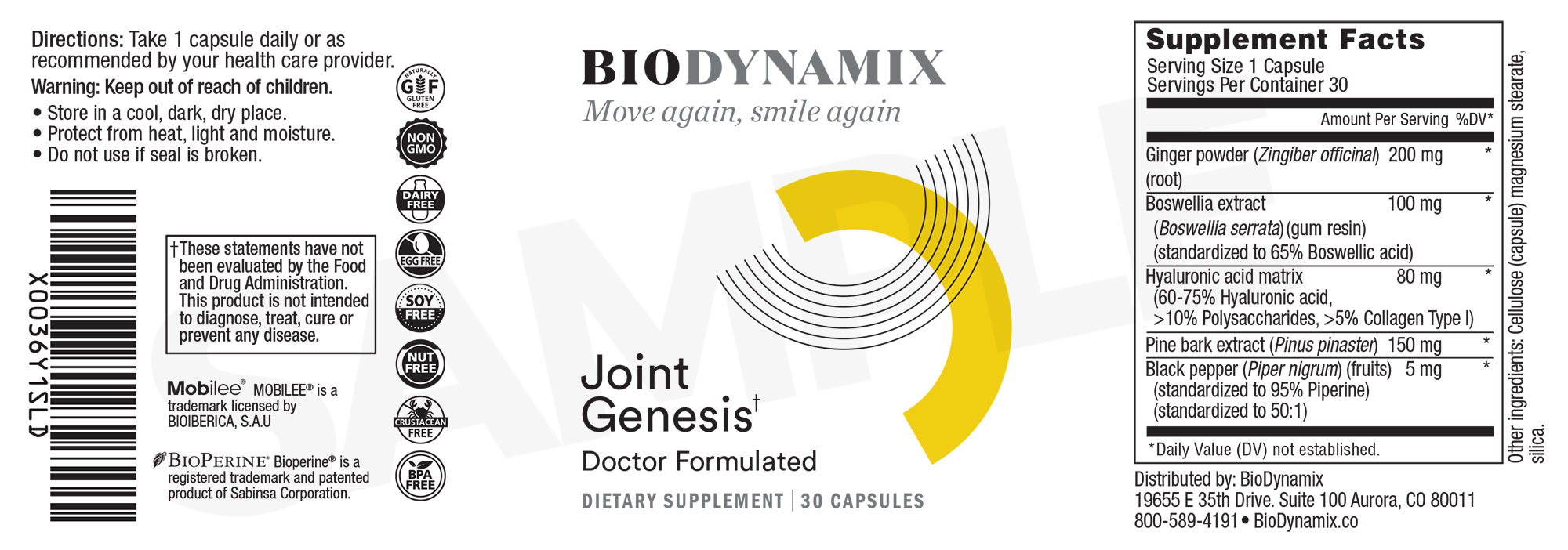 BioDynamix Joint Genesis Supplement Facts